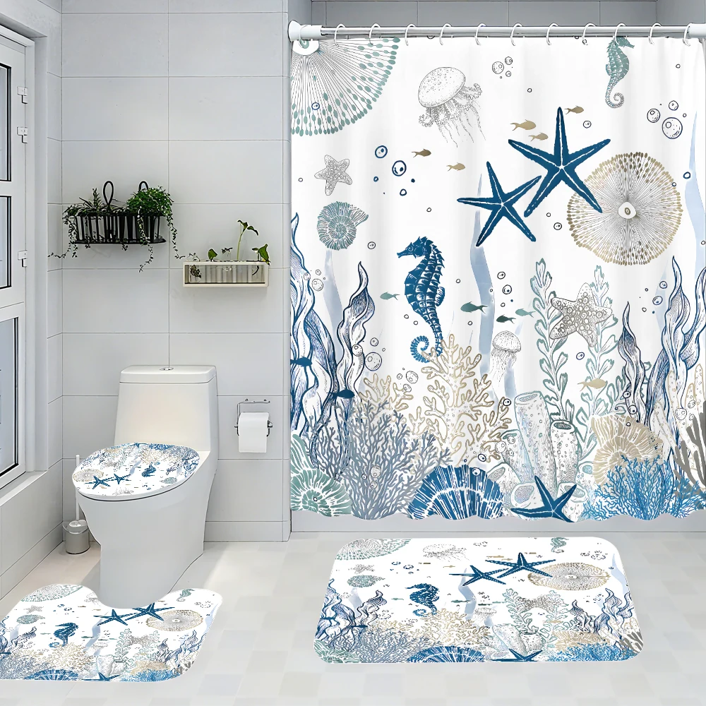 Ocean Seahorse Bathroom Four-piece Set - Avant-garde Waterproof Shower Curtain, creating a complete bathroom kit
Ocean Seahorse Bathroom Four-piece Set - Avant-garde Waterproof Shower Curtain, creating a complete bathroom kit