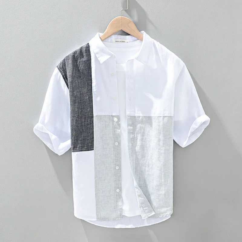 100% Linen Men's White Shirts Summer Fashion Asymmetric Plaid Patchwork High Quality Yarn-dyed Blouses Teens Casual Classic Tops
100% Linen Men's White Shirts Summer Fashion Asymmetric Plaid Patchwork High Quality Yarn-dyed Blouses Teens Casual Classic Tops