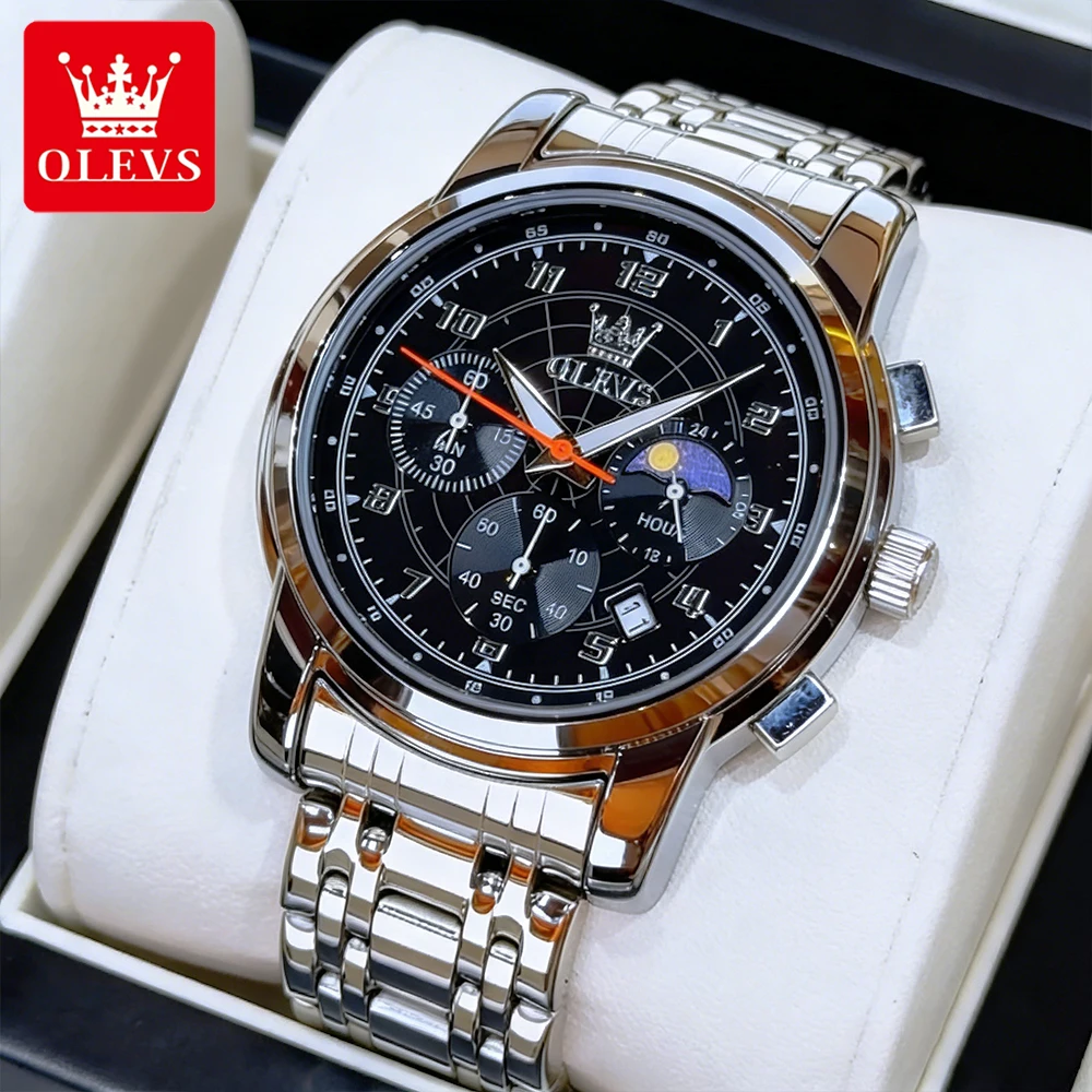 Мужские часы OLEVS 2983: Модные многофункциональные оригинальные кварцевые наручные часы для мужчин с фазами Луны, хронографом, датой и водонепроницаемостью
Мужские часы OLEVS 2983: Модные многофункциональные оригинальные кварцевые наручные часы для мужчин с фазами Луны, хронографом, датой и водонепроницаемостью