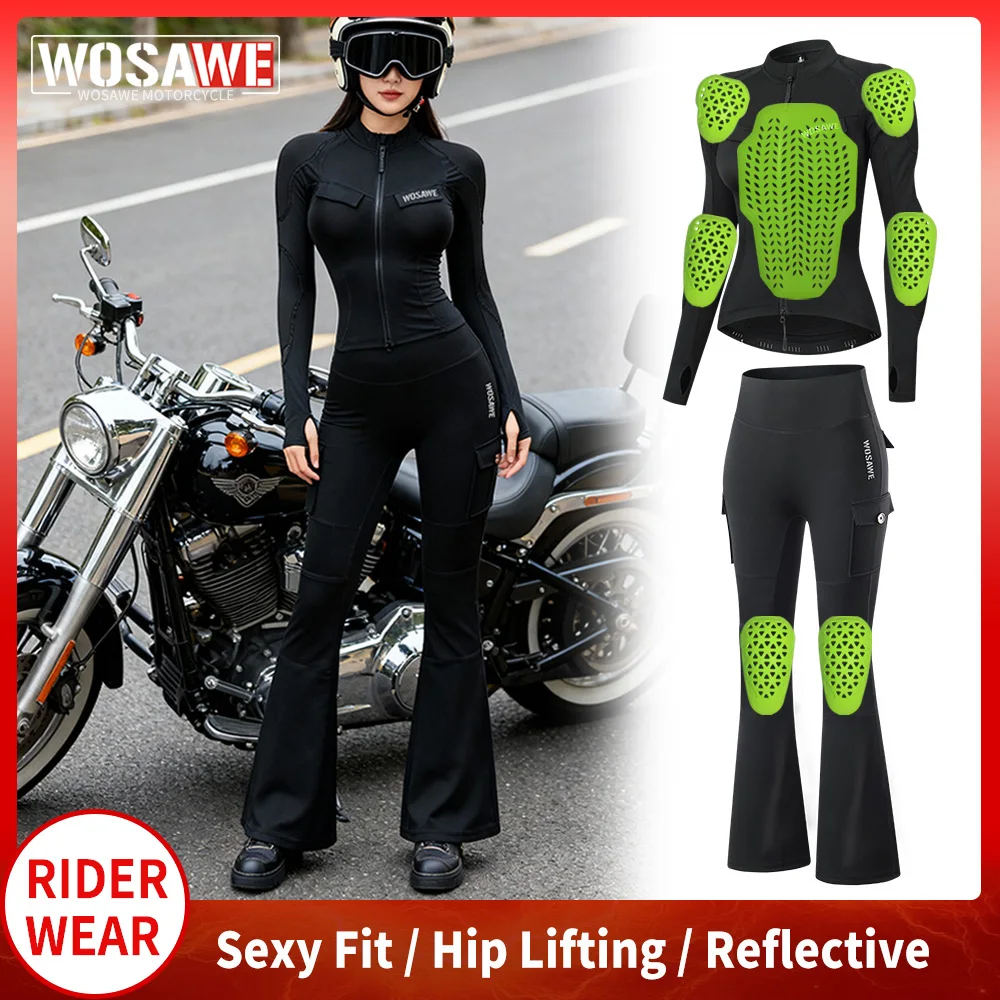 WOSAWE Women Motorcycle Motorcycle Jacket + Flare Pants Set Summer Motorbike Riding Suit with Removable Soft Pads Casual Wear
WOSAWE Women Motorcycle Motorcycle Jacket + Flare Pants Set Summer Motorbike Riding Suit with Removable Soft Pads Casual Wear