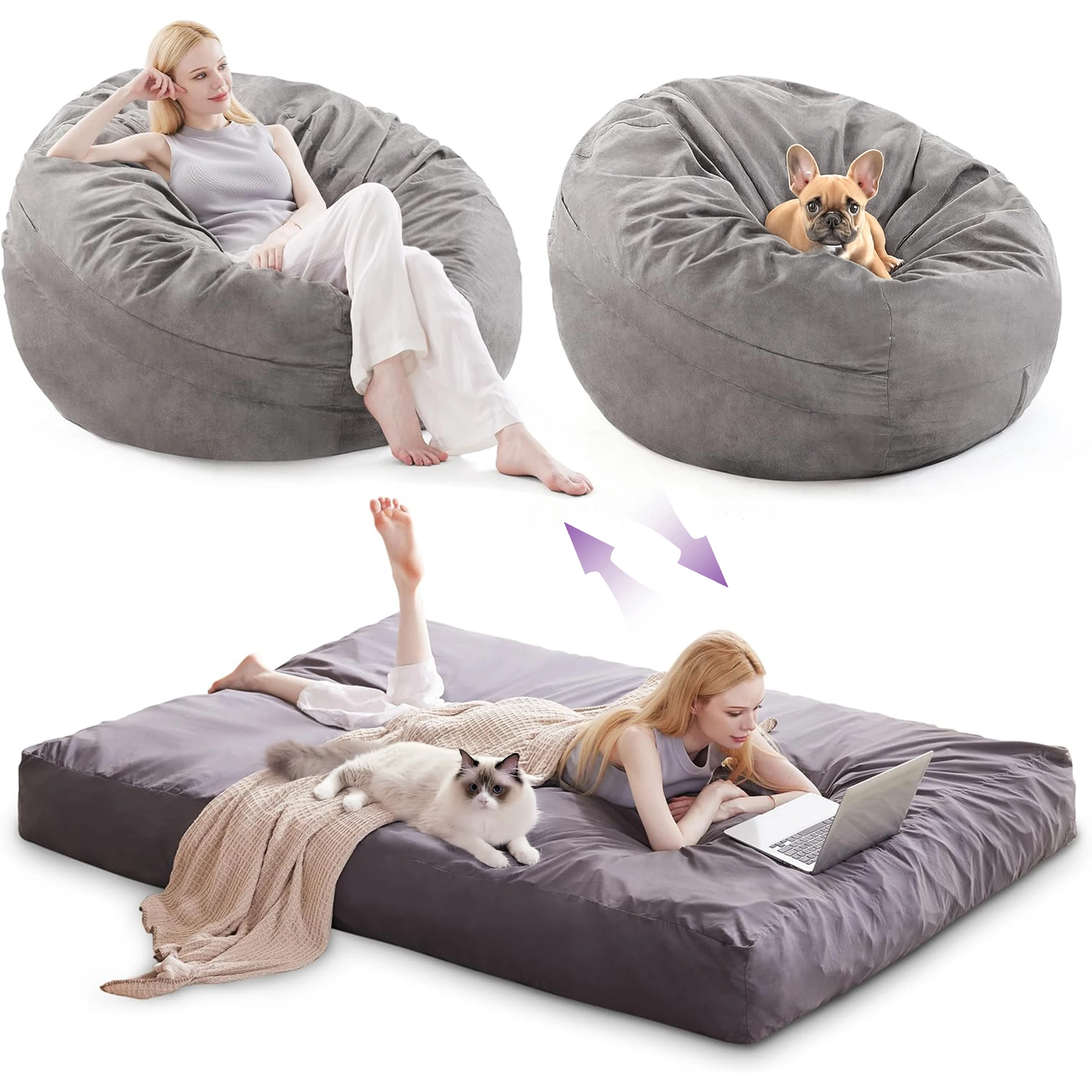 Oversized Convertible Bean Bag Chair That Turns Into a Bed, Soft Pet-Friendly Lounger for Living Room Bedroom
Oversized Convertible Bean Bag Chair That Turns Into a Bed, Soft Pet-Friendly Lounger for Living Room Bedroom