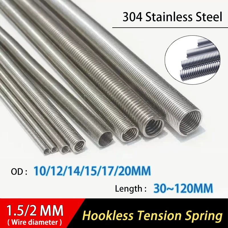 1/2pcs Wire Dia 1.5/2MM OD 10~20MM L: 30~200MM 304 Stainless Steel Hookless Tension Spring Pullback Extension Expansion Spring
1/2pcs Wire Dia 1.5/2MM OD 10~20MM L: 30~200MM 304 Stainless Steel Hookless Tension Spring Pullback Extension Expansion Spring