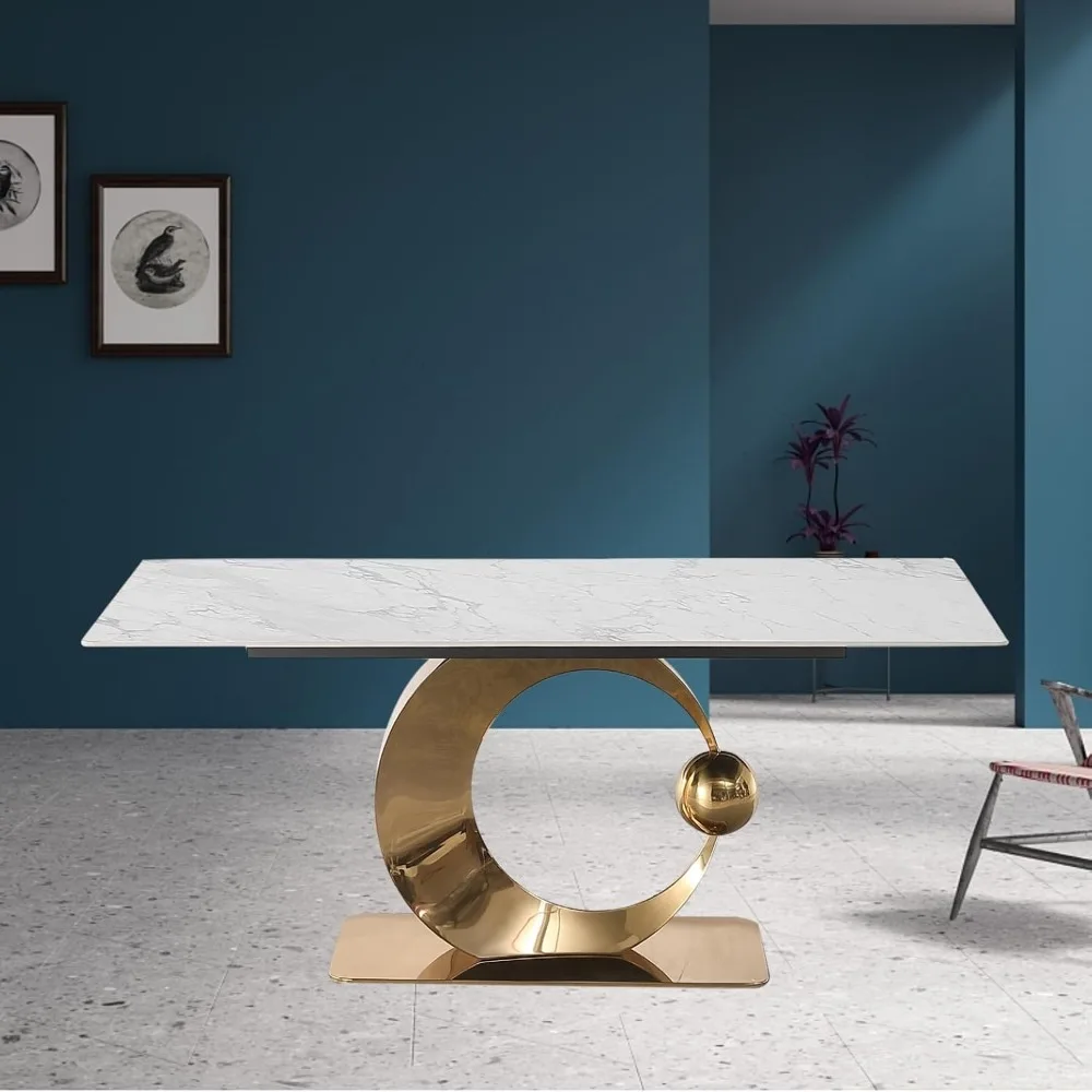 Artificial Marble Dining Table, Modern Rectangular Dining Table, Equipped with A Golden Circular Stainless Steel Base
Artificial Marble Dining Table, Modern Rectangular Dining Table, Equipped with A Golden Circular Stainless Steel Base
