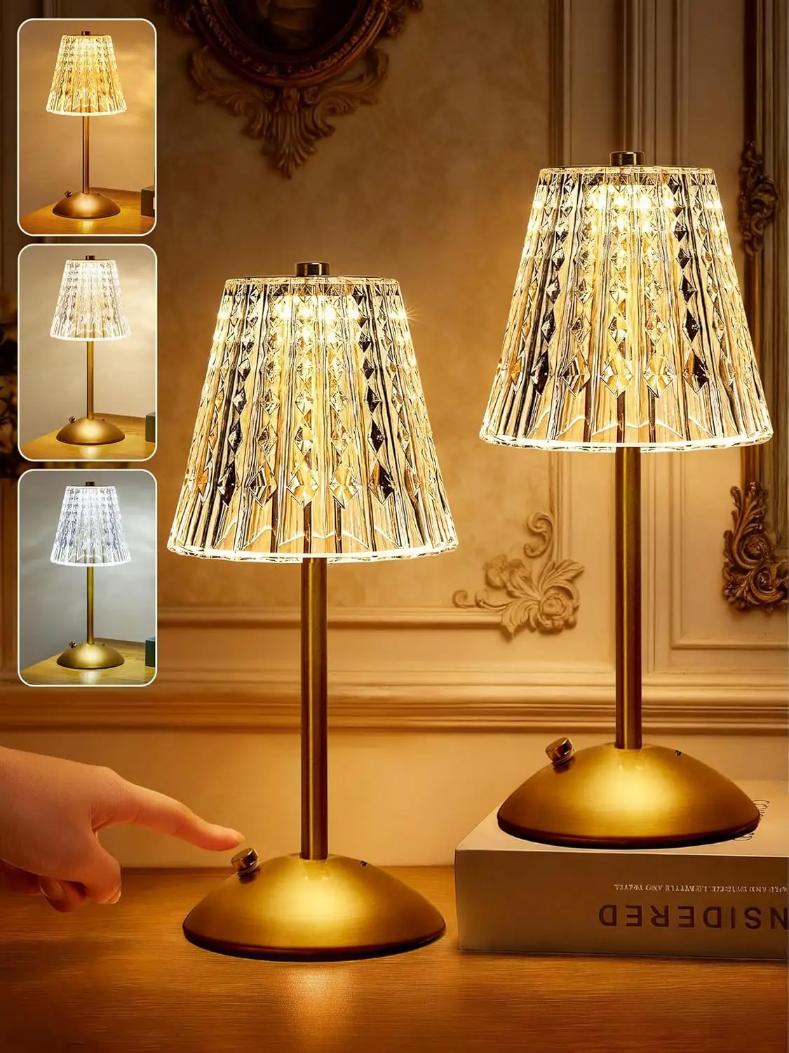 Upgraded Nightstand Lamps Set of 2, Dimmable Crystal Table Lamp in Gold with Touch Control, Rechargeable for Bedroom Living Room
Upgraded Nightstand Lamps Set of 2, Dimmable Crystal Table Lamp in Gold with Touch Control, Rechargeable for Bedroom Living Room