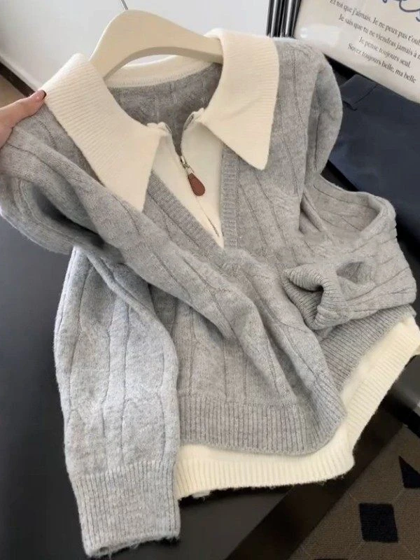 Stunning Long Sve Knitted Sweater Women's Loose Fit Overhead Sle Autumn Winter New Arrival Collar Fake Two-Piece De...
Stunning Long Sve Knitted Sweater Women's Loose Fit Overhead Sle Autumn Winter New Arrival Collar Fake Two-Piece De...