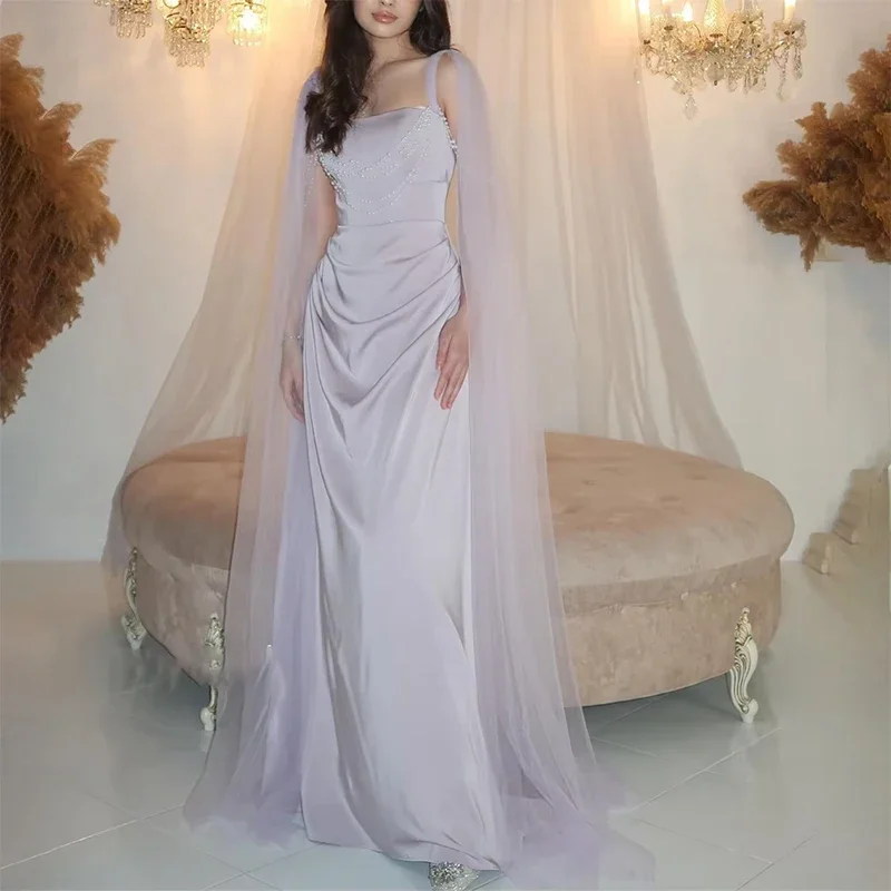 Customized Elegant Lilac Spaghetti-Straps Formal Evening Dresses Pearl Beaded Pleat Prom Dresses robes de soirée 2026
Customized Elegant Lilac Spaghetti-Straps Formal Evening Dresses Pearl Beaded Pleat Prom Dresses robes de soirée 2026