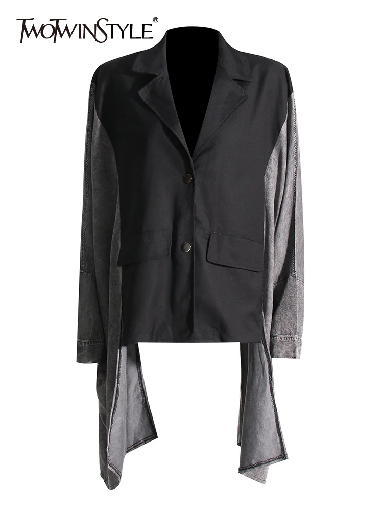 Женский однобортный пиджак TWOTWINSTYLE, свободный жакет с рукавами летучая мышь, с отворотом и рукавом летучая мышь на осень 
Женский однобортный пиджак TWOTWINSTYLE, свободный жакет с рукавами летучая мышь, с отворотом и рукавом летучая мышь на осень