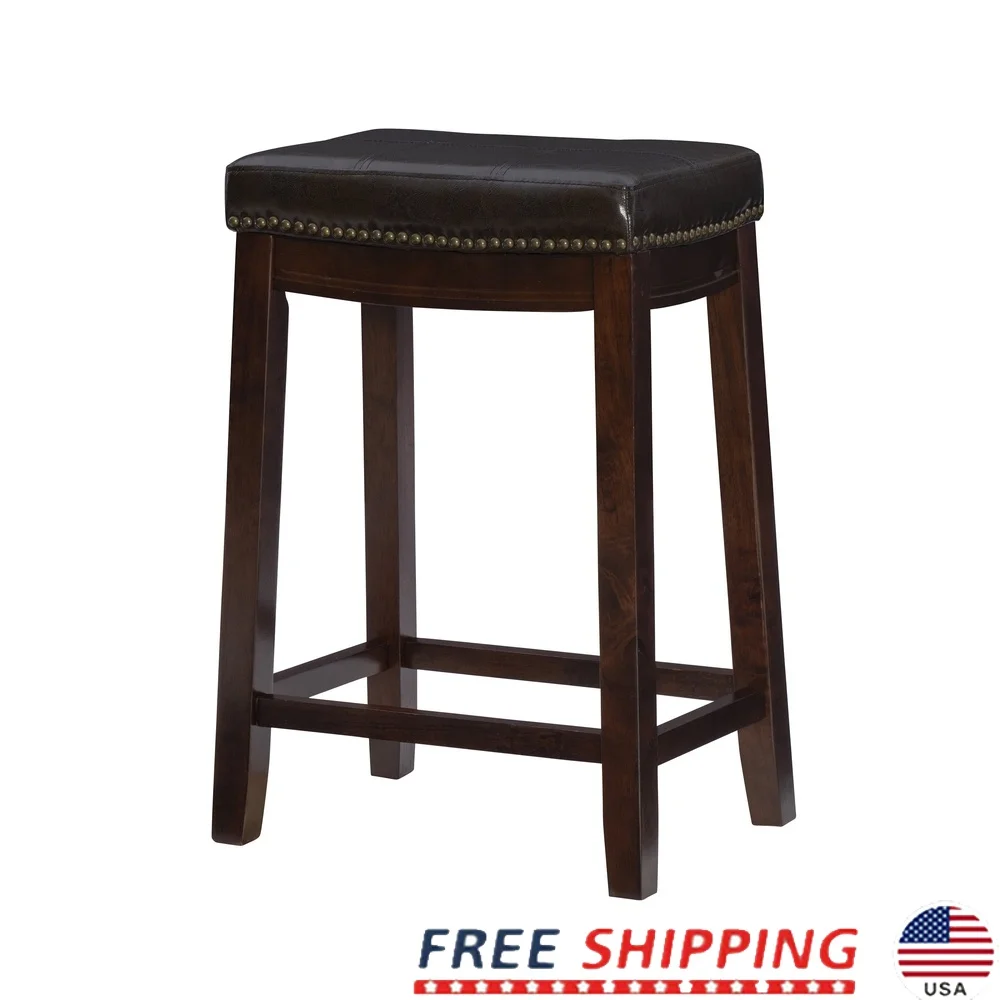 Backless Counter Stool with Faux Leather Upholstered Saddle Seat Solid Wood Frame Antique Brass Nailhead Footrest Kitchen Dining
Backless Counter Stool with Faux Leather Upholstered Saddle Seat Solid Wood Frame Antique Brass Nailhead Footrest Kitchen Dining