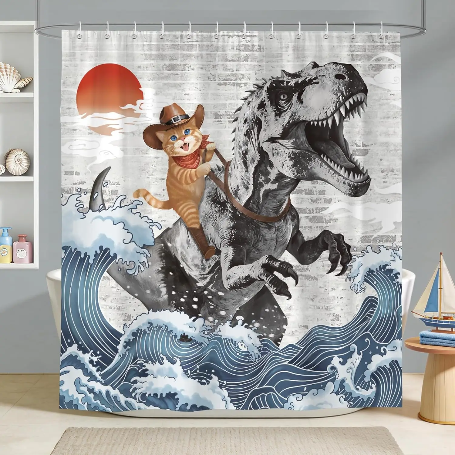Funny Cat Shower Curtain Dinosaur Ocean Wave Shower Curtains Accessories Set for Bathroom Decor Bathtub Light Weight Washable
Funny Cat Shower Curtain Dinosaur Ocean Wave Shower Curtains Accessories Set for Bathroom Decor Bathtub Light Weight Washable
