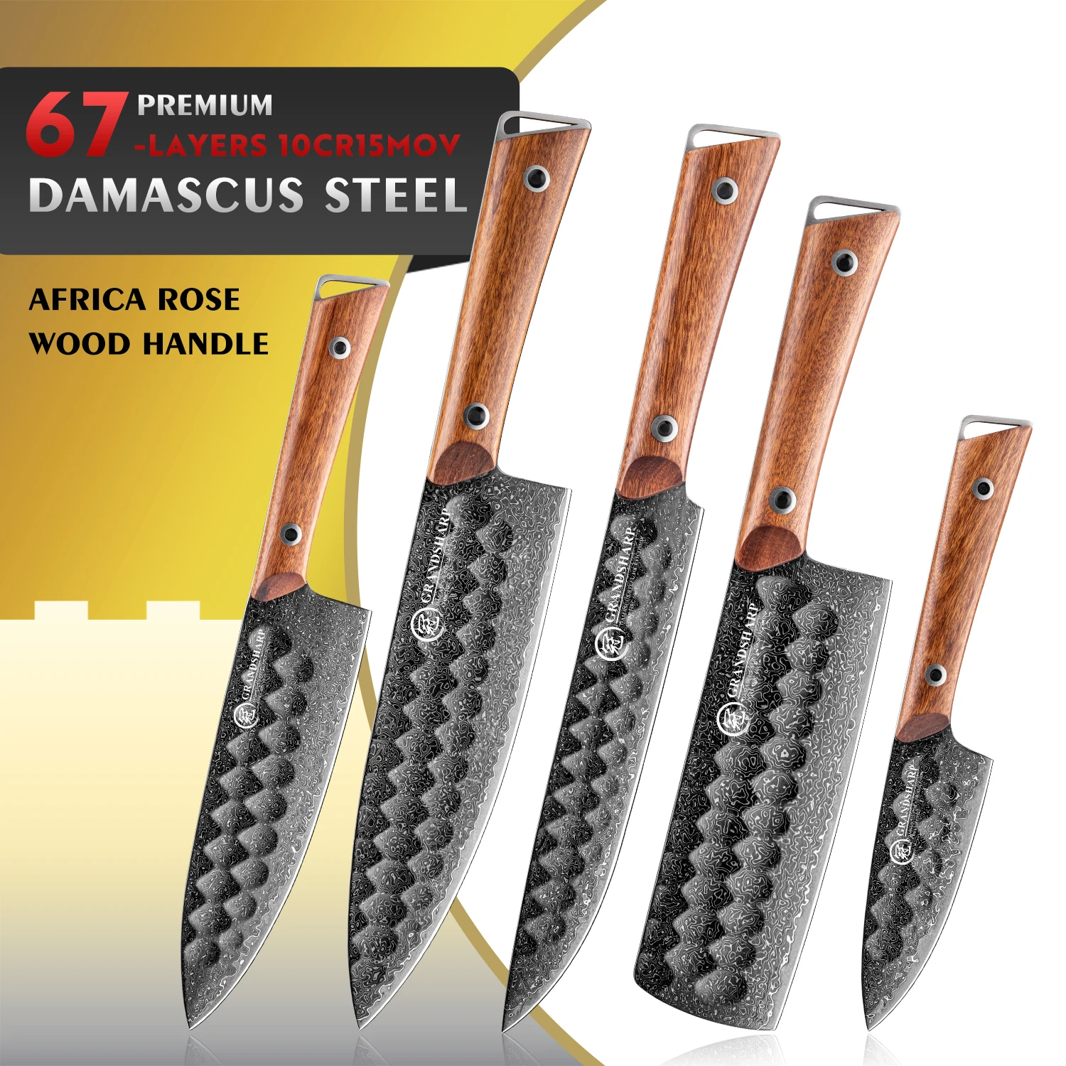 Grandsharp 1-5pcs Kitchen Knife 67 Layers 10Cr15MoV Damascus Steel Africa Rose Wood Handle Chef Slicer Nakiri Utility Paring
Grandsharp 1-5pcs Kitchen Knife 67 Layers 10Cr15MoV Damascus Steel Africa Rose Wood Handle Chef Slicer Nakiri Utility Paring