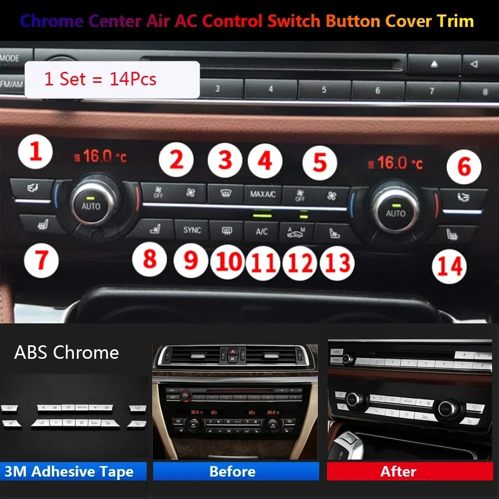 ABS Car Center Control Air Condition AC Switch Button Sticker Cover Interior For BMW 5 6 7 GT Series F10 F07 F01 F02 F06 F12 F13
ABS Car Center Control Air Condition AC Switch Button Sticker Cover Interior For BMW 5 6 7 GT Series F10 F07 F01 F02 F06 F12 F13