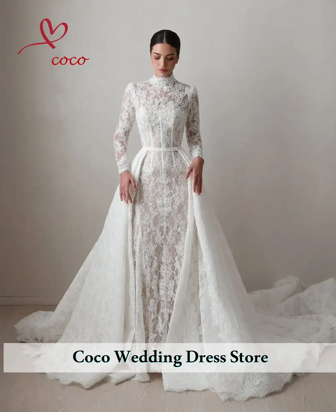 Скромное белое кружевное свадебное платье по индивидуальному заказу, свадебное платье русалки со съемным шлейфом и высоким воротом فساتين زفاف
Скромное белое кружевное свадебное платье по индивидуальному заказу, свадебное платье русалки со съемным шлейфом и высоким воротом فساتين زفاف