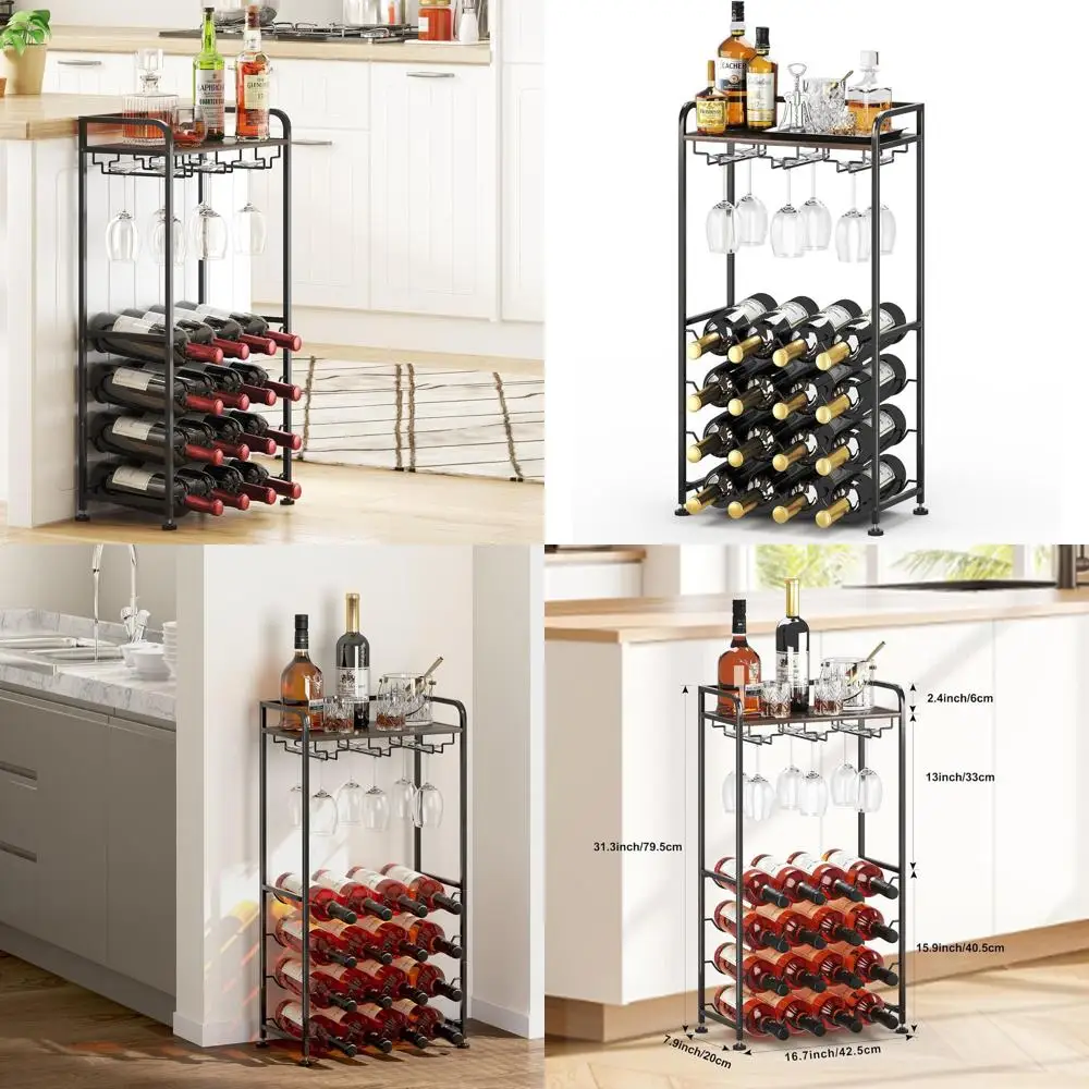 Stylish 16-Bottle Wooden and Metal Floor Wine Rack for Kitchen, Dining, Home, and Office Use - Easy Assembly
Stylish 16-Bottle Wooden and Metal Floor Wine Rack for Kitchen, Dining, Home, and Office Use - Easy Assembly