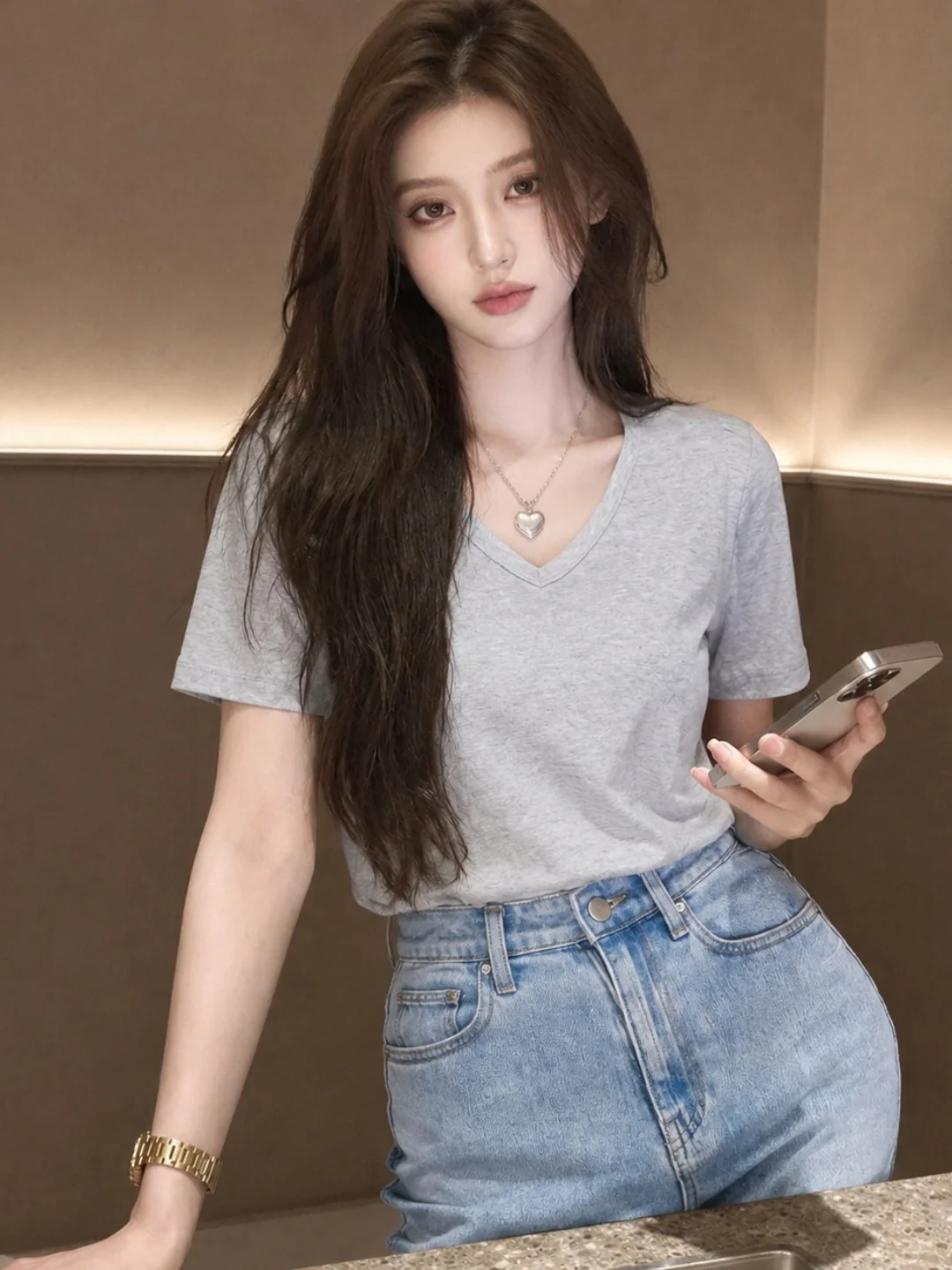 Summer Loose Fit V-Neck Short Sleeve T-Shirt Women's Pure Color Casual Style Korean Version Slimming Effect Versatile Top
Summer Loose Fit V-Neck Short Sleeve T-Shirt Women's Pure Color Casual Style Korean Version Slimming Effect Versatile Top