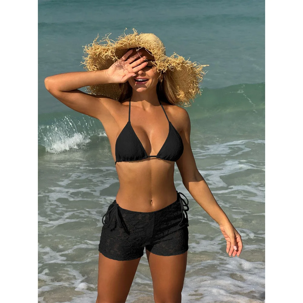 2025 New Sexy Lace Three Pieces Bikini Set for Women Halter Swimsuit with Short Brazilian Tie Side Thong Backless Bathing Suit
2025 New Sexy Lace Three Pieces Bikini Set for Women Halter Swimsuit with Short Brazilian Tie Side Thong Backless Bathing Suit