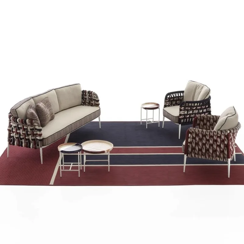 Outdoor rattan sofa, courtyard simple thick rope weaving rainproof and sunscreen coffee table combination
Outdoor rattan sofa, courtyard simple thick rope weaving rainproof and sunscreen coffee table combination