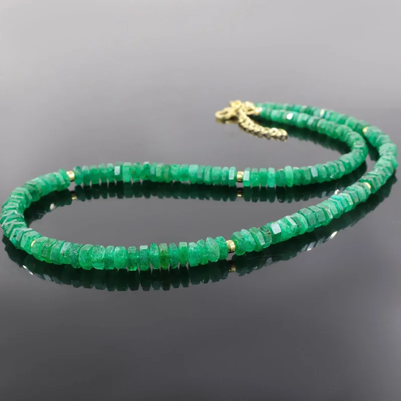 Raw Green Emerald Beaded Necklace in Sterling Silver
Raw Green Emerald Beaded Necklace in Sterling Silver