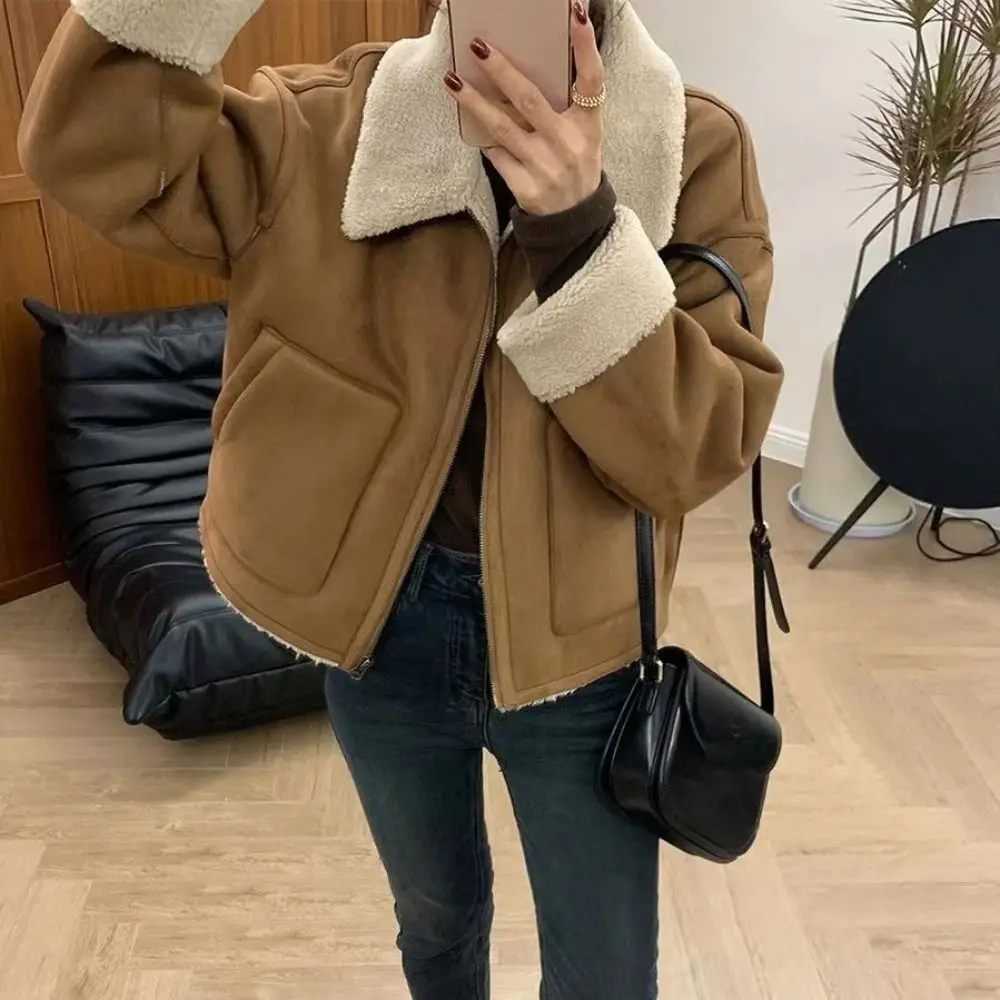 Outerwear Turn-down Collar Thicker Jackets Vintage Keep Warm Korean Style Coat Fashion Cashmere Jacket Women
Outerwear Turn-down Collar Thicker Jackets Vintage Keep Warm Korean Style Coat Fashion Cashmere Jacket Women