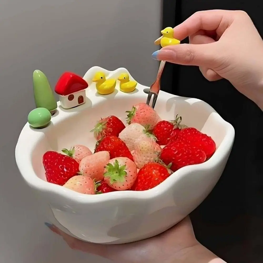 Cartoon Fruit Bowl with Fork Ceramic Little Duck House Shape Fruit Storage Tray Stainless Steel Fork Large Capacity
Cartoon Fruit Bowl with Fork Ceramic Little Duck House Shape Fruit Storage Tray Stainless Steel Fork Large Capacity