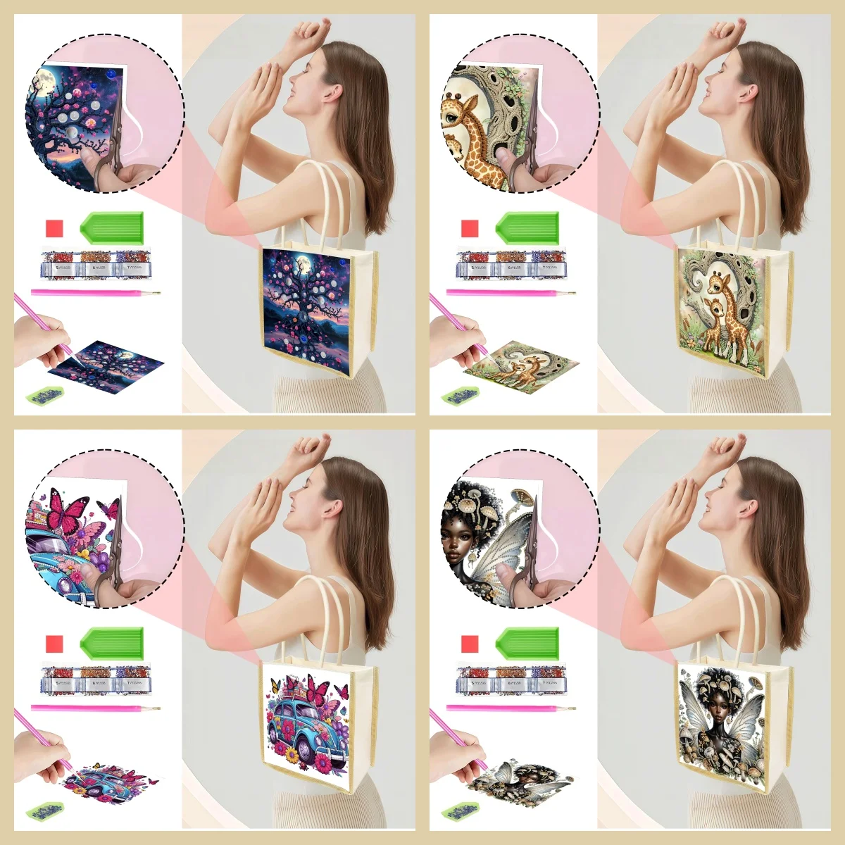 Canvas shopping bag with animal diamond painting. Simple style, firm and thick, dual use for hand & shoulder.
Canvas shopping bag with animal diamond painting. Simple style, firm and thick, dual use for hand & shoulder.