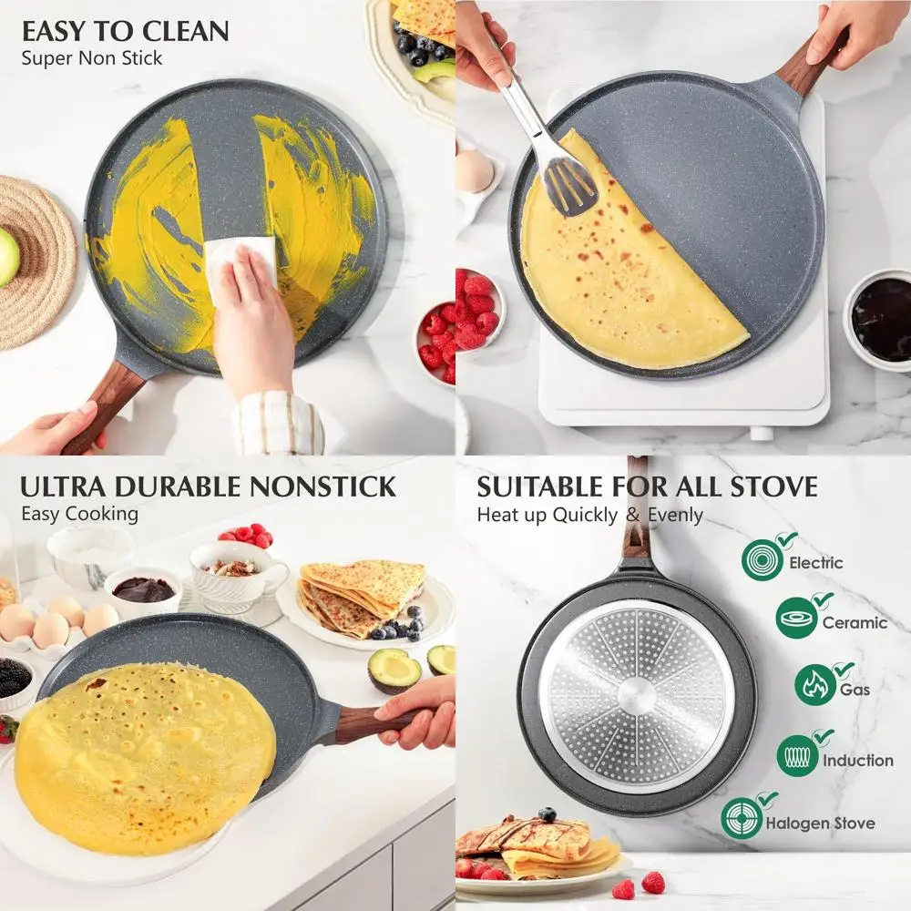 Сковорода для блинов с антипригарным покрытием, 12 дюймов, с покрытием из швейцарского гранита, для приготовления доса, панкейков, тавы, с ручкой, которая не нагревается, для индукционных плит
Сковорода для блинов с антипригарным покрытием, 12 дюймов, с покрытием из швейцарского гранита, для приготовления доса, панкейков, тавы, с ручкой, которая не нагревается, для индукционных плит