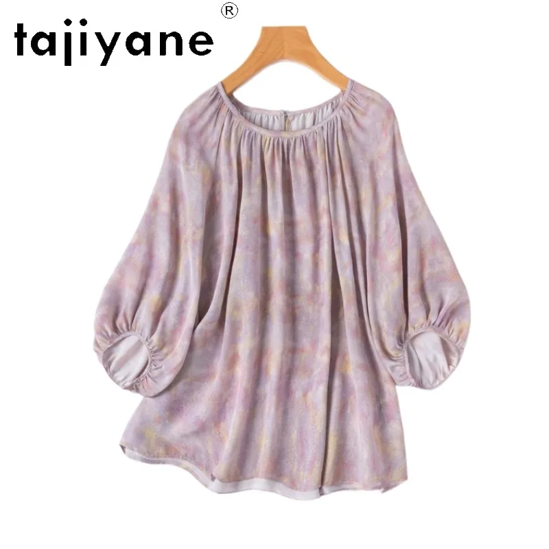 TAJIYANE 100% Mulberry Silk T Shirts for Woman Summer Lantern Sleeve T Shirt Casual Tops Loose Fit Women Clothing Футболка 2025
TAJIYANE 100% Mulberry Silk T Shirts for Woman Summer Lantern Sleeve T Shirt Casual Tops Loose Fit Women Clothing Футболка 2025