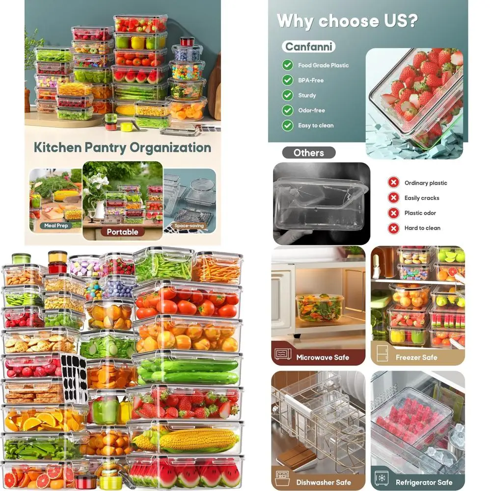 Набор из 70 герметичных контейнеров для хранения продуктов питания с крышками, герметичными, без BPA, без ПВХ, можно мыть в микроволновой печи и в посудомоечной машине, включает в себя Labe
Набор из 70 герметичных контейнеров для хранения продуктов питания с крышками, герметичными, без BPA, без ПВХ, можно мыть в микроволновой печи и в посудомоечной машине, включает в себя Labe