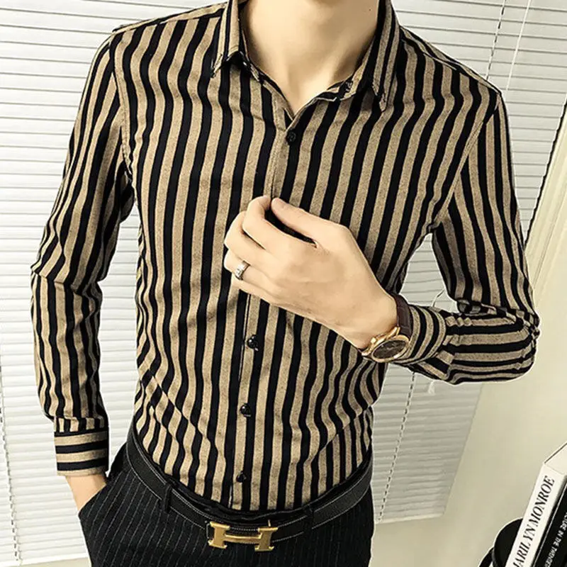 Fashion Lapel Printed Button Loose Striped Shirts Men's Clothing Spring Autumn Oversized Casual Tops All-match Korean Shirt
Fashion Lapel Printed Button Loose Striped Shirts Men's Clothing Spring Autumn Oversized Casual Tops All-match Korean Shirt