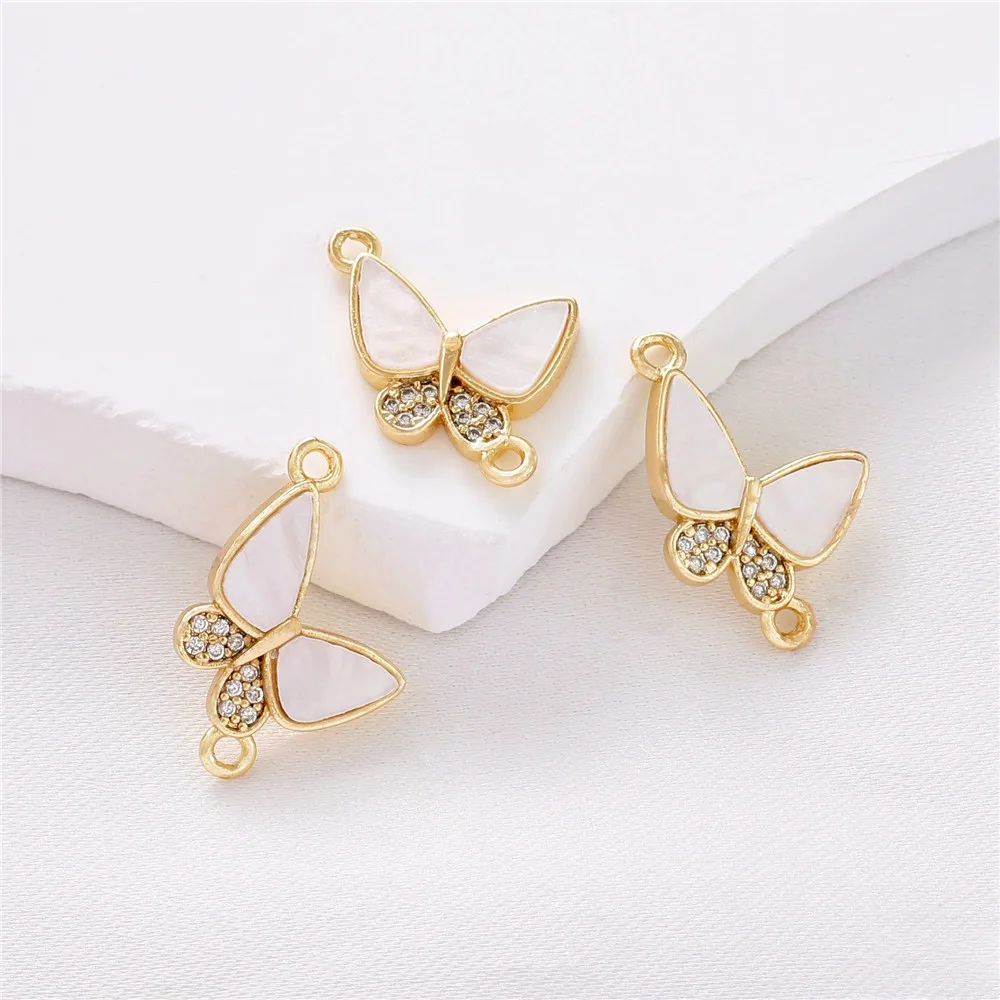 14K Gold-plated Diamond Studded Adhesive Shell Double Hanging Butterfly Pendant DIY Connector Bracelet Necklace Hanging Accessor
14K Gold-plated Diamond Studded Adhesive Shell Double Hanging Butterfly Pendant DIY Connector Bracelet Necklace Hanging Accessor