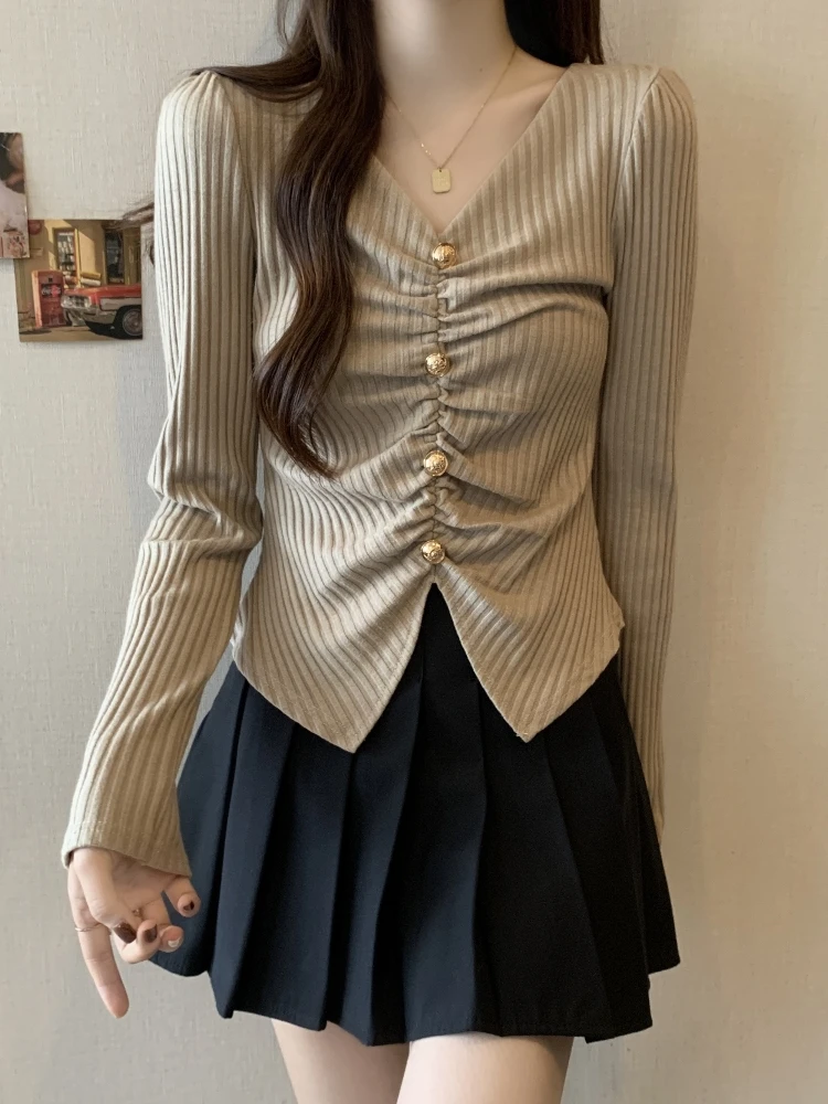 Elegant V-neck Base Shirt Women's Spring Autumn plus Size Slimming Design Pleated Top Stylish Beautiful Small Shirt
Elegant V-neck Base Shirt Women's Spring Autumn plus Size Slimming Design Pleated Top Stylish Beautiful Small Shirt