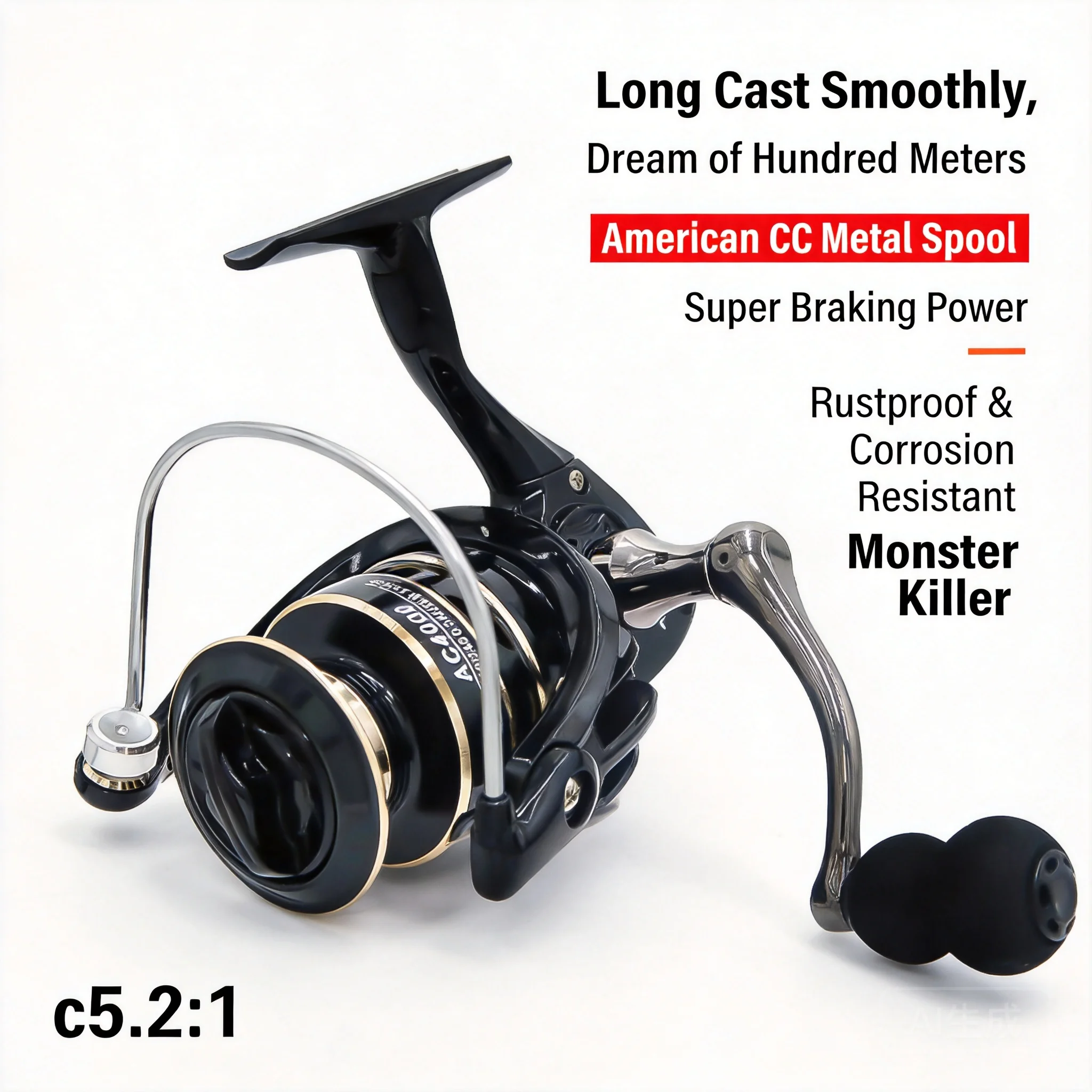 Ac Series All Metal Spool Spinning Fishing Reel 5.2:1 Gear Ratio Smooth Long Cast For Freshwater Saltwater Lure Sea Fishing Size
Ac Series All Metal Spool Spinning Fishing Reel 5.2:1 Gear Ratio Smooth Long Cast For Freshwater Saltwater Lure Sea Fishing Size