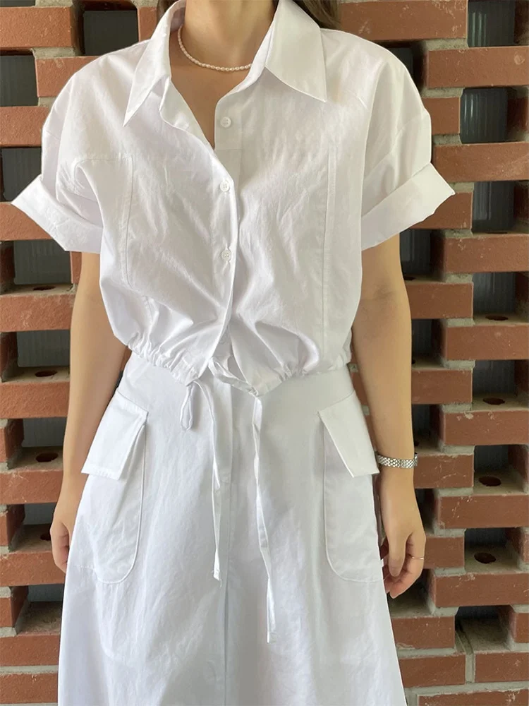 Korean Style Chic Summer Short Shirt Women's High Waist Drawstring Waist Skirt Set with Big Pockets Fashionable Versatile Outfit
Korean Style Chic Summer Short Shirt Women's High Waist Drawstring Waist Skirt Set with Big Pockets Fashionable Versatile Outfit