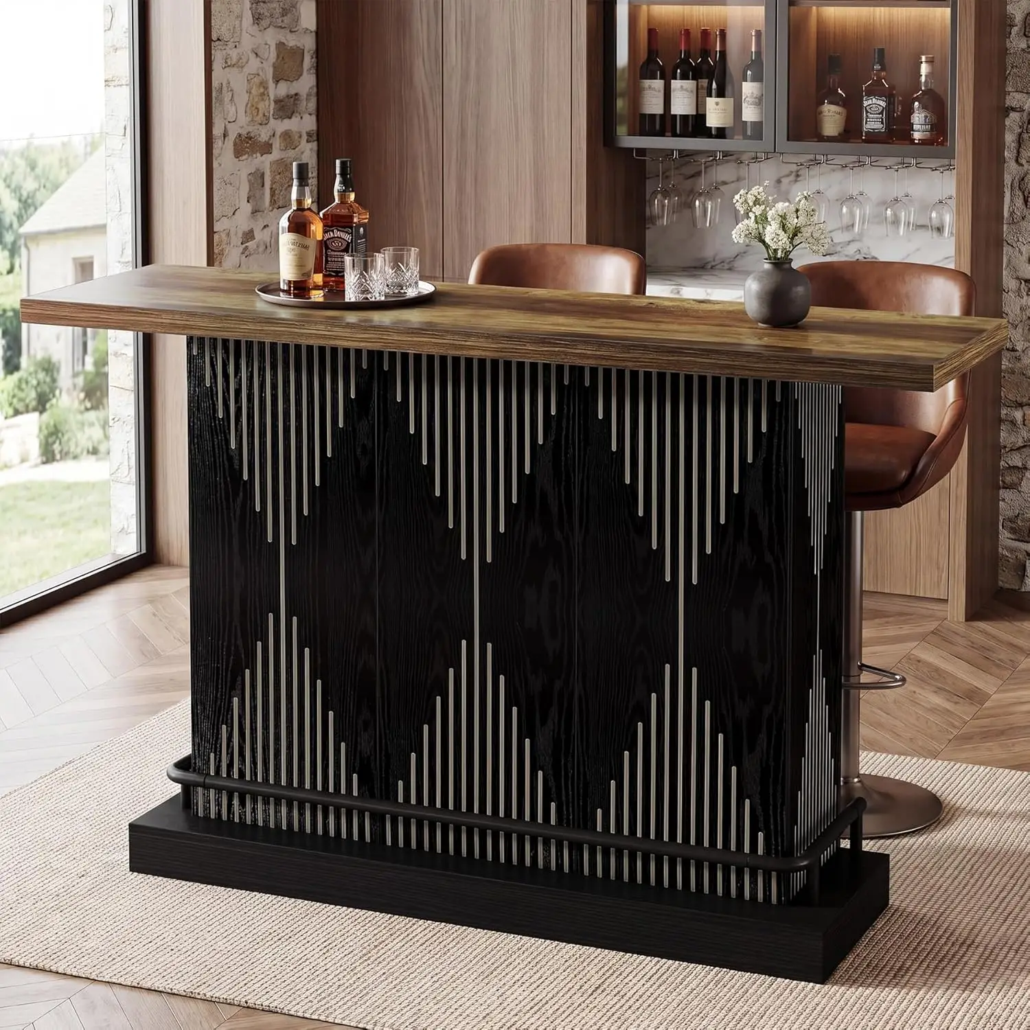 63" Bar Table, Sturdy Modern Counter Height Pub Table with 2-Tier Storage Shelf and Metal Footrest, Rectangular Wood Home Bar Un
63" Bar Table, Sturdy Modern Counter Height Pub Table with 2-Tier Storage Shelf and Metal Footrest, Rectangular Wood Home Bar Un