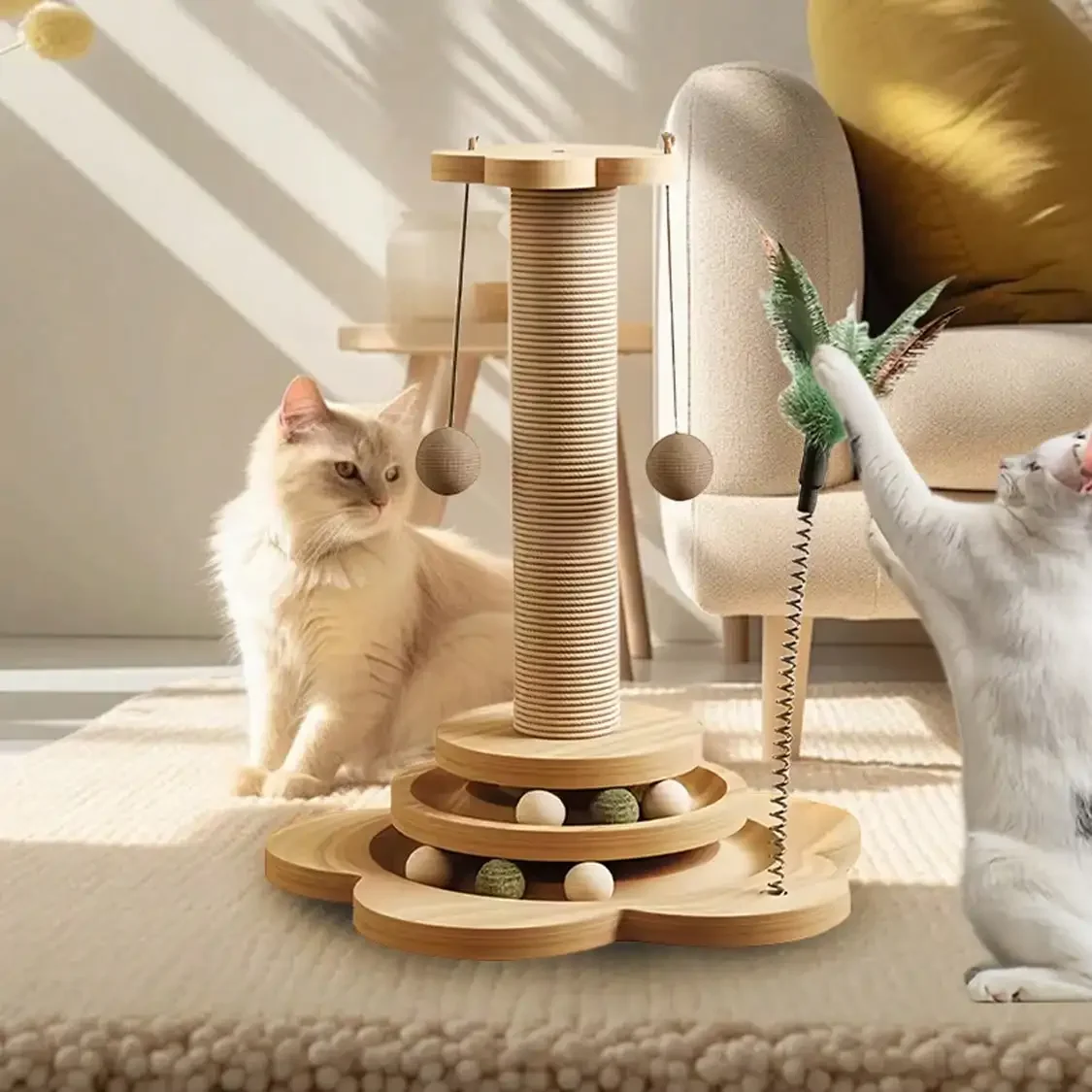 Solid Wood Cat Claw Pole With Catnip Ball, Sword Hemp Rope, Feather Playful Ball And Multi-Layer Platform
Solid Wood Cat Claw Pole With Catnip Ball, Sword Hemp Rope, Feather Playful Ball And Multi-Layer Platform