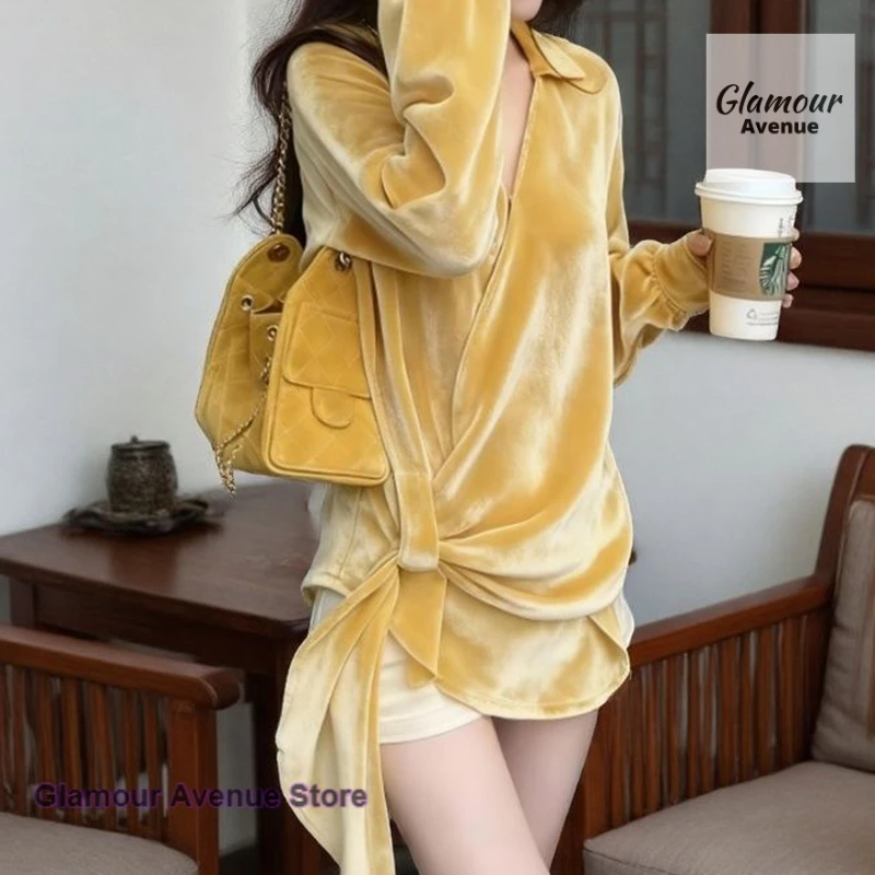 Корейская желтая дизайнерская бархатная рубашка для женщин, новая модная теплая рубашка на осень и зиму, уникальный и красивый топ, который молодит.
Корейская желтая дизайнерская бархатная рубашка для женщин, новая модная теплая рубашка на осень и зиму, уникальный и красивый топ, который молодит.