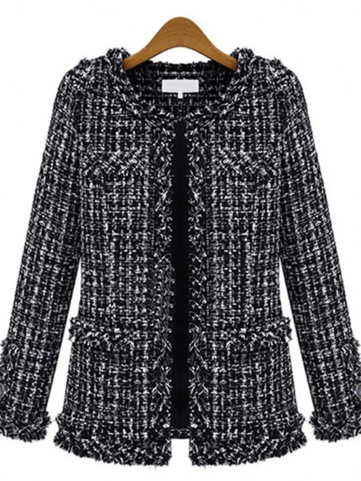 Bla And White Cheed Long Sve Coat Coarse Flower Street Sle round Ne No Button Decoration Slim Fit Women's Jaet
Bla And White Cheed Long Sve Coat Coarse Flower Street Sle round Ne No Button Decoration Slim Fit Women's Jaet