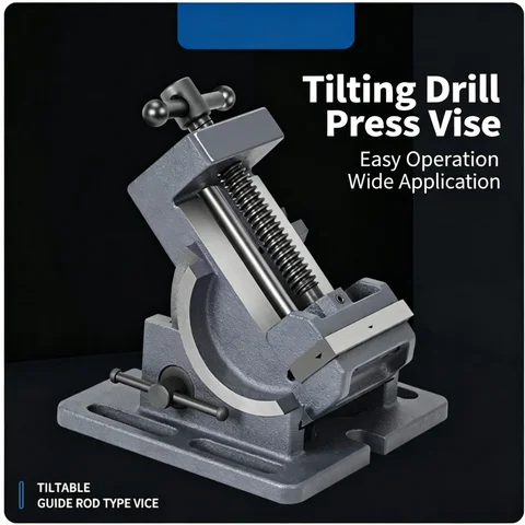 90° Tilting Angle Drill Press Vice Guide Rod Type Flat Jaw Bench Clamp 3/4 Inch Milling Machine Worktable Vise Wholesale