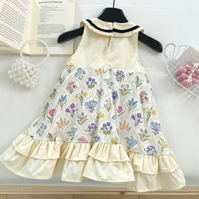 Summer New French Romantic Lapel Patchwork Ruffled Floral Print Dress Ropa De Niña Girls' Sleeveless Dress
Summer New French Romantic Lapel Patchwork Ruffled Floral Print Dress Ropa De Niña Girls' Sleeveless Dress
