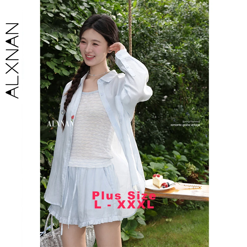 ALXNAN Plus Size Women's Blue Shirt Sun Protection Casual Loose-fit Long Sleeve Blouse Office Lady Thin Female Clothing D12024
ALXNAN Plus Size Women's Blue Shirt Sun Protection Casual Loose-fit Long Sleeve Blouse Office Lady Thin Female Clothing D12024