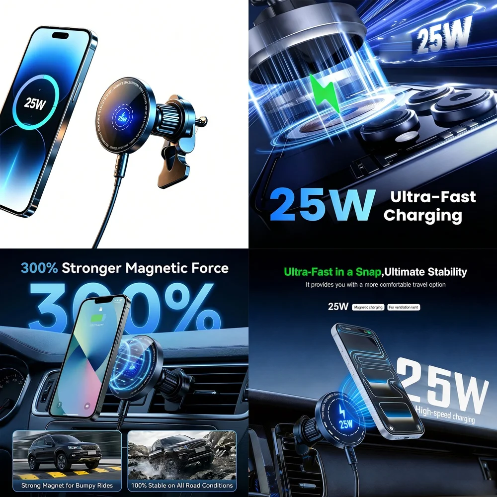 UYUXIO Air Vent Phone Holder Stand 25W Super Fast Magnetic Wireless Car Charger for iPhone 17 16 15 14 13 12 Series Pro Max
UYUXIO Air Vent Phone Holder Stand 25W Super Fast Magnetic Wireless Car Charger for iPhone 17 16 15 14 13 12 Series Pro Max