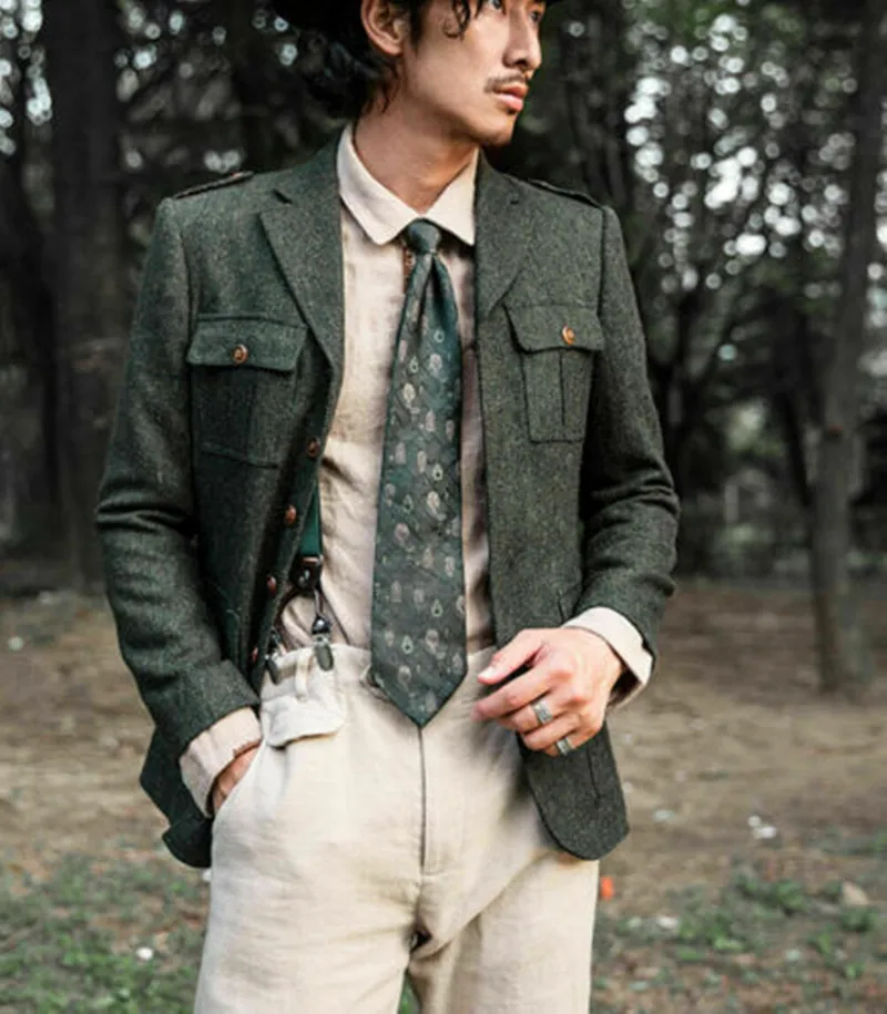 Men's Suits Blazer Army Green Tweed Herringbone Retro Tooling Casual Slim Formal Blazer Single Breasted Wedding Tuxedo Jacket
Men's Suits Blazer Army Green Tweed Herringbone Retro Tooling Casual Slim Formal Blazer Single Breasted Wedding Tuxedo Jacket