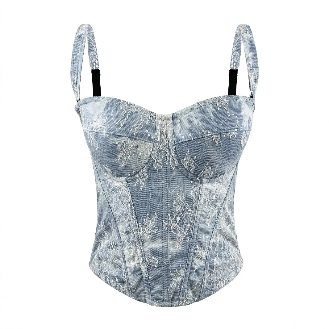 Vintage Denim Embroidery Lace Fishbone Shaping Slim Strapless Top
Vintage Denim Embroidery Lace Fishbone Shaping Slim Strapless Top