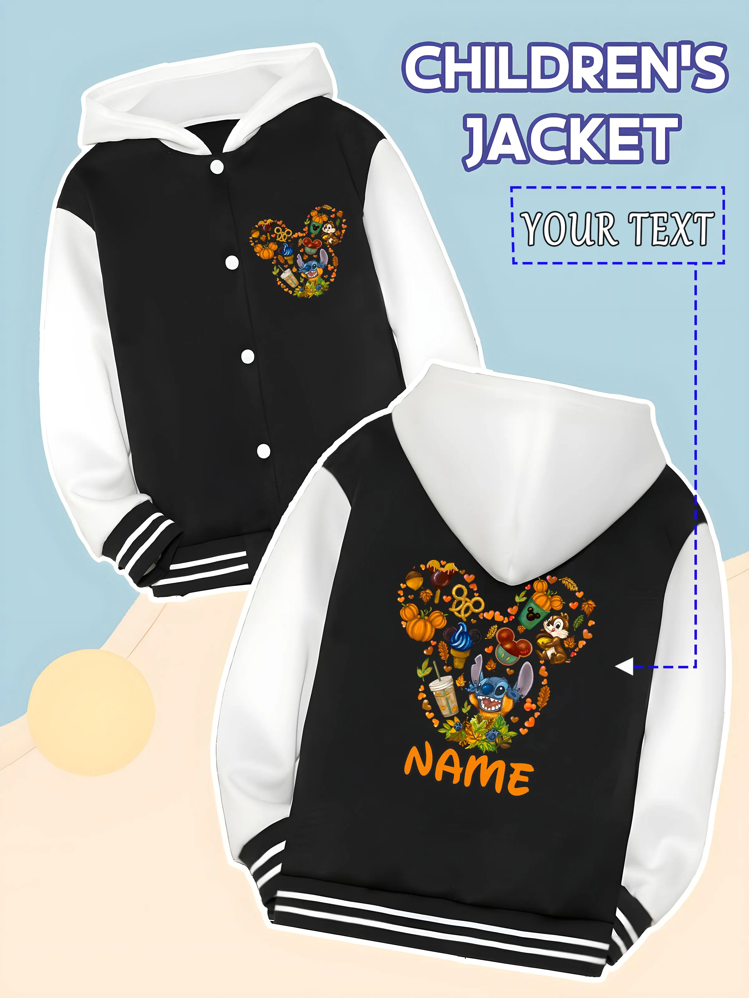 MINISO Disney Autumn Elements Mickey Head Children's Baseball Jacket - Mickey head combines Stitch with autumn elements, creatin 
MINISO Disney Autumn Elements Mickey Head Children's Baseball Jacket - Mickey head combines Stitch with autumn elements, creatin