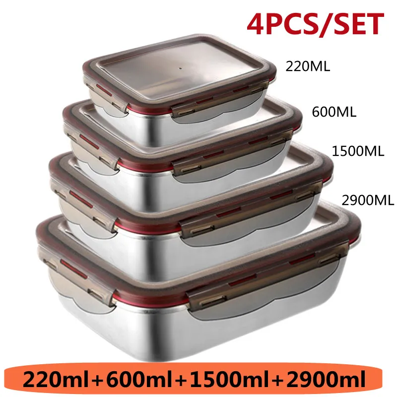 4Pcs/Set 304 Stainless Steel Lunch Box Microwave Heating Bento Fruit Food Sauce Fresh-keeping Box Refrigerator Container
4Pcs/Set 304 Stainless Steel Lunch Box Microwave Heating Bento Fruit Food Sauce Fresh-keeping Box Refrigerator Container