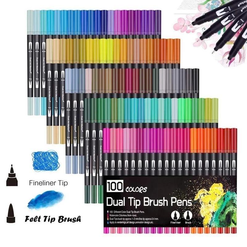 100PCS Colors Dual Tip Brush Pens Art Marker Fine Liner Brush Drawing Painting Watercolor Pens for Coloring Manga Calligraphy
100PCS Colors Dual Tip Brush Pens Art Marker Fine Liner Brush Drawing Painting Watercolor Pens for Coloring Manga Calligraphy