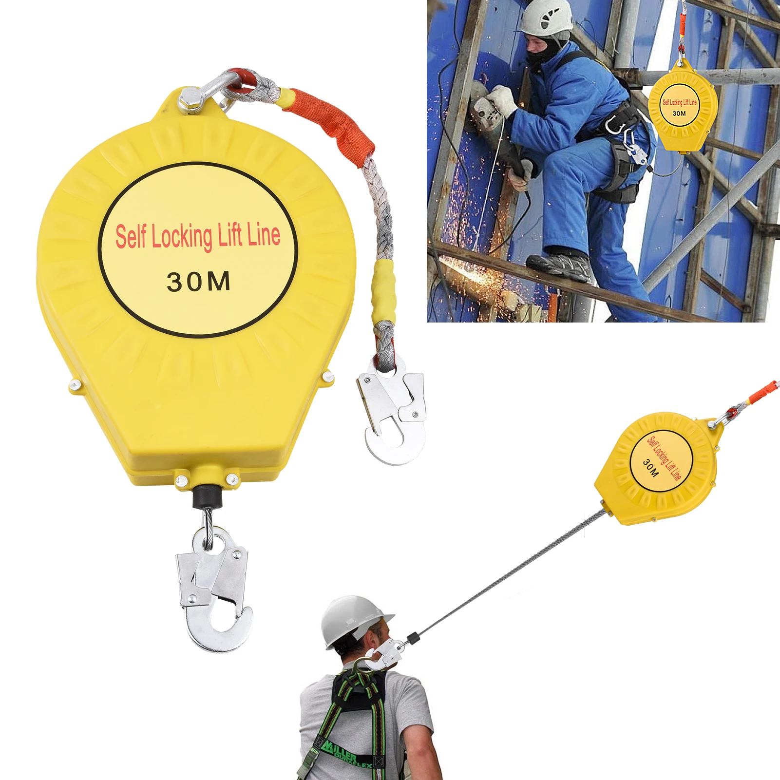 Fall Arrester, 98Ft 330Lbs Auto Retractable Tether with Alloy Steel Hook Climbing Equipment for Safe Work
Fall Arrester, 98Ft 330Lbs Auto Retractable Tether with Alloy Steel Hook Climbing Equipment for Safe Work