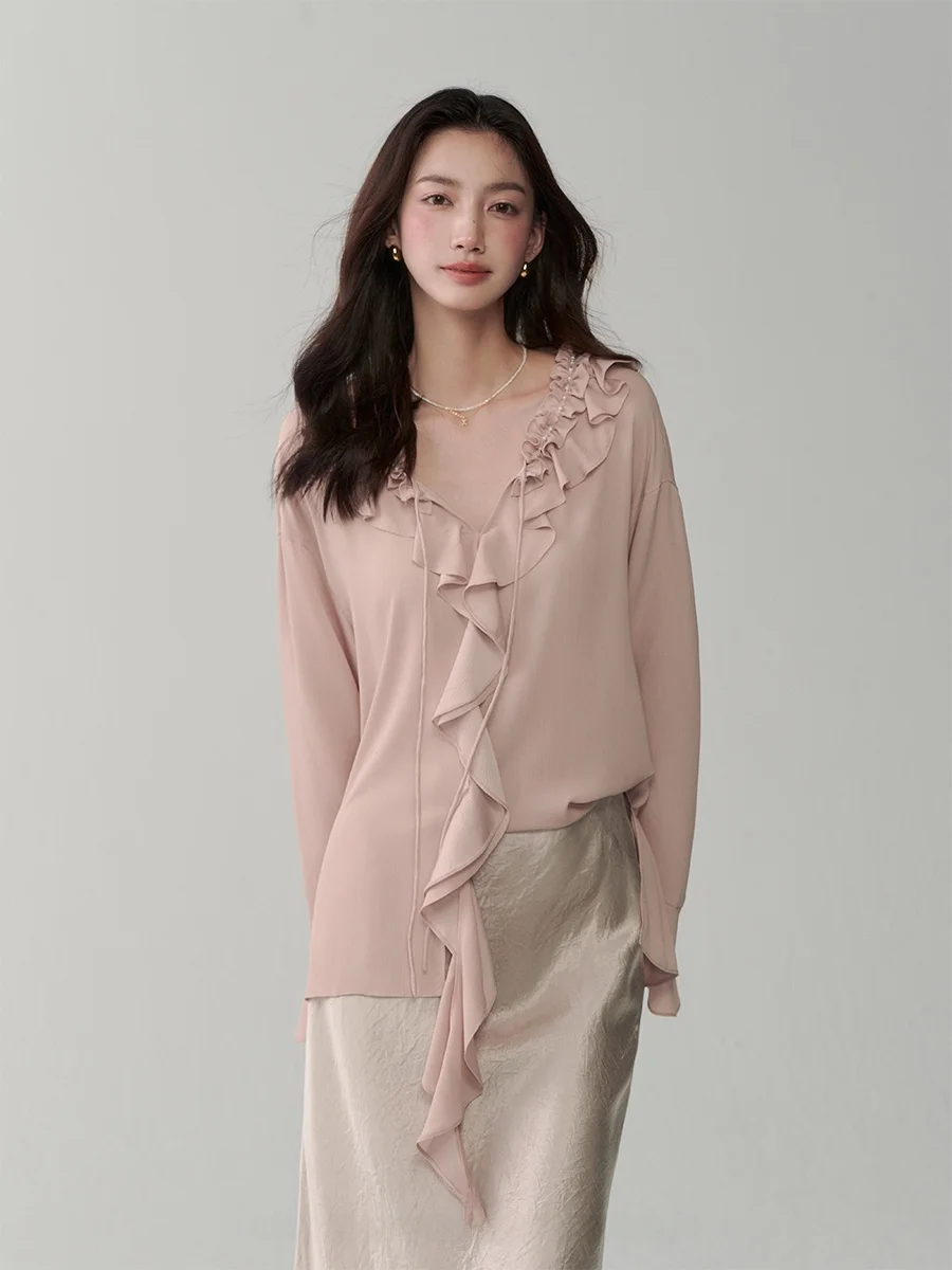 Романтическая асимметричная женская блузка с длинным рукавом и V-образным вырезом GLOWY Attia Glowey, прозрачная, шикарная, весна-осень, из полиэфирного волокна
Романтическая асимметричная женская блузка с длинным рукавом и V-образным вырезом GLOWY Attia Glowey, прозрачная, шикарная, весна-осень, из полиэфирного волокна