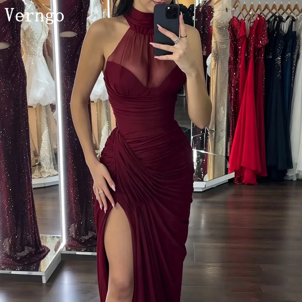 Verngo Burgundy Chiffon Evening Dress Halter Mermaid Sexy Side Slit Party Dress Maxi Prom Party Gowns Customized
Verngo Burgundy Chiffon Evening Dress Halter Mermaid Sexy Side Slit Party Dress Maxi Prom Party Gowns Customized