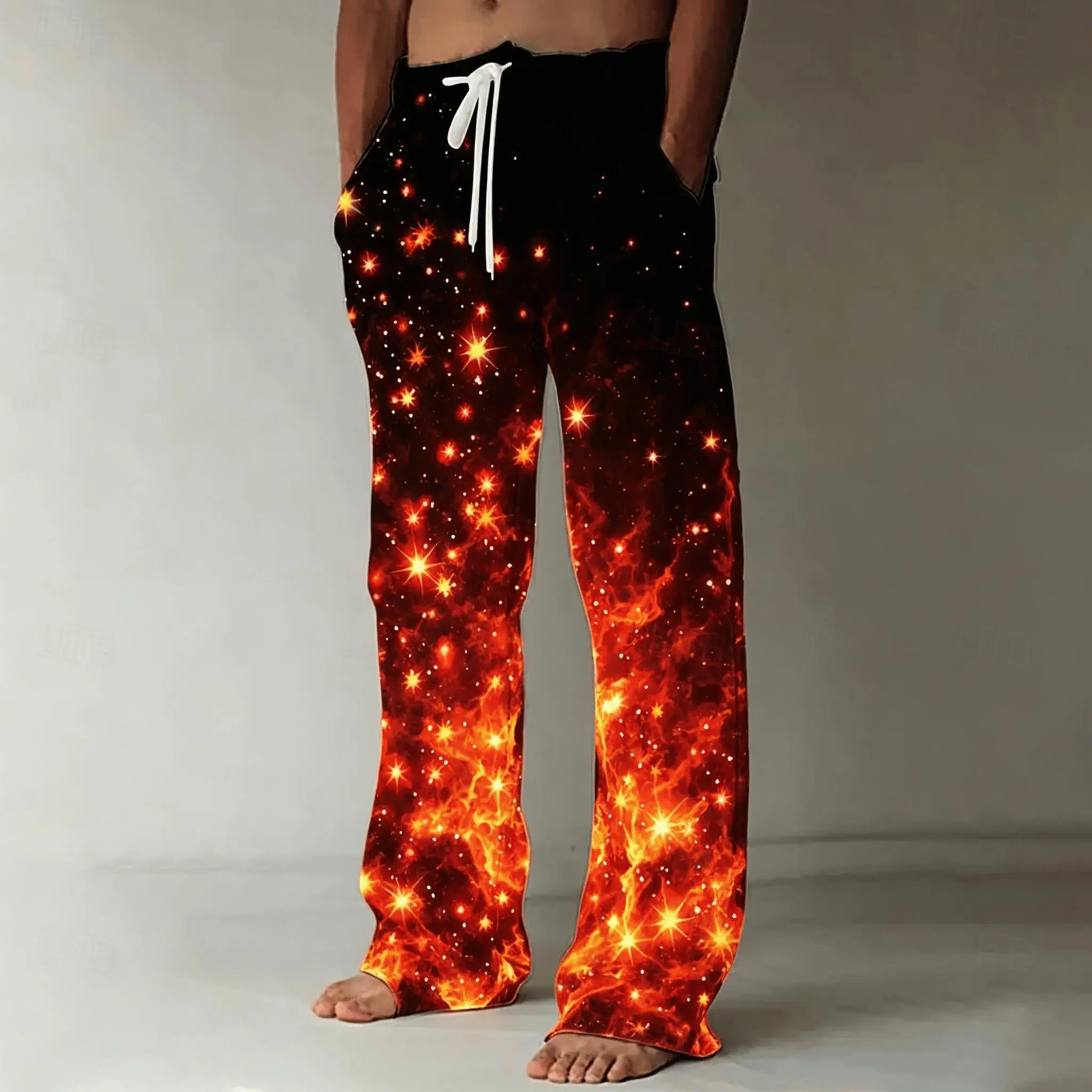 Men's Flame Galaxy Star Print Drawstring Wide Leg Pants, Psychedelic Straight Pants for Spring & Summer
Men's Flame Galaxy Star Print Drawstring Wide Leg Pants, Psychedelic Straight Pants for Spring & Summer