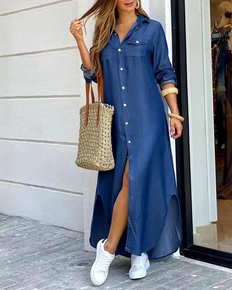 Elegant Denim Long Sleeve Button Pocket Loose Long Dreess Spring And Autumn Women's Fashion Plaid Printed Polo Neck Shirt Dress
Elegant Denim Long Sleeve Button Pocket Loose Long Dreess Spring And Autumn Women's Fashion Plaid Printed Polo Neck Shirt Dress